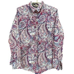 Charter Club Womens Shirt 12 Pink Blue Paisley Button Up Relaxed Fit Long Sleeve